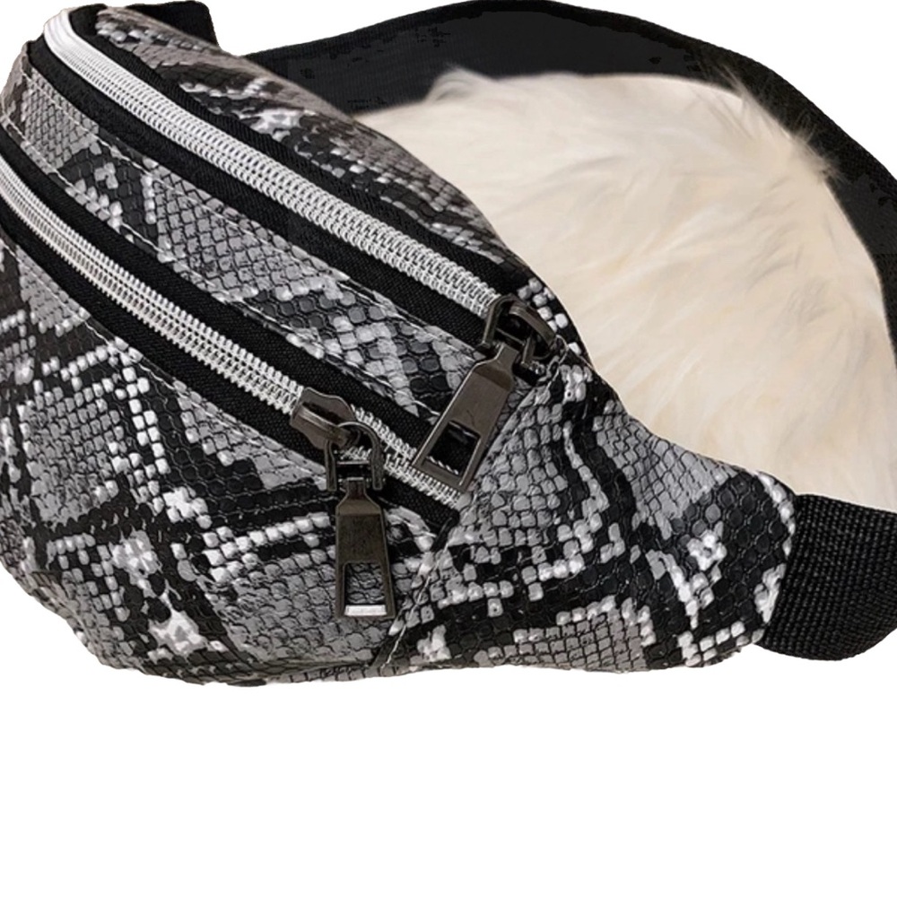Snake Pattern PU Leather FannyPack/CrossBody  3 zippered Compartments